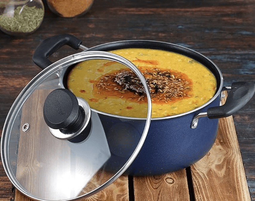 Vinod Zest Aluminium Non Stick Saucepot with Glass Lid - 4.2 litre, 22 cm | 3 mm Extra Thick | Swiss Quality | 3 layer Coating | Metal Spoon Friendly - 1 Year Warranty-3