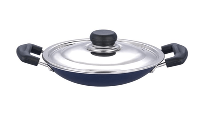 Vinod Zest Non Stick Appachetty with Lid - 20 cm| Appam Pan | 3 mm Extra Thick | 3 layer Coating | Metal Spoon Friendly | Bakelite Handle | Gas Base | 1 Year Warranty - Blue