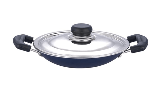 Vinod Zest Non Stick Appachetty with Lid - 20 cm| Appam Pan | 3 mm Extra Thick | 3 layer Coating | Metal Spoon Friendly | Bakelite Handle | Gas Base | 1 Year Warranty - Blue