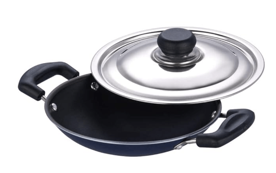 Vinod Zest Non Stick Appachetty with Lid - 20 cm| Appam Pan | 3 mm Extra Thick | 3 layer Coating | Metal Spoon Friendly | Bakelite Handle | Gas Base | 1 Year Warranty - Blue