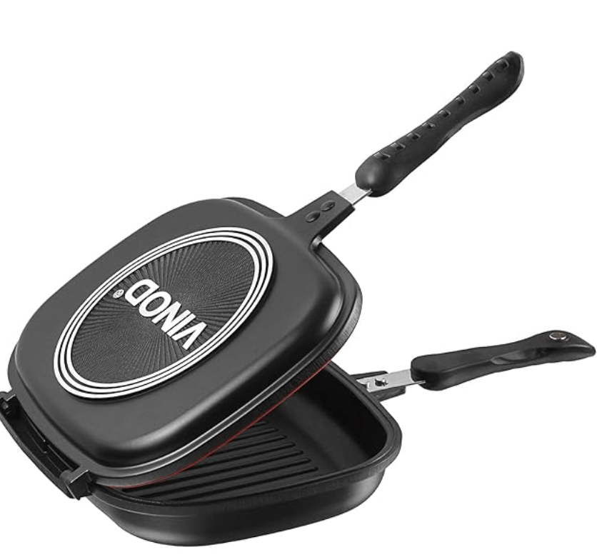 Vinod Zest Plus Aluminium Non Stick Double Griller / Sandwich Maker | Detachable Magnetic Handle | Oil Collector | Easy To Clean | Gas Base | 1 Year Warranty