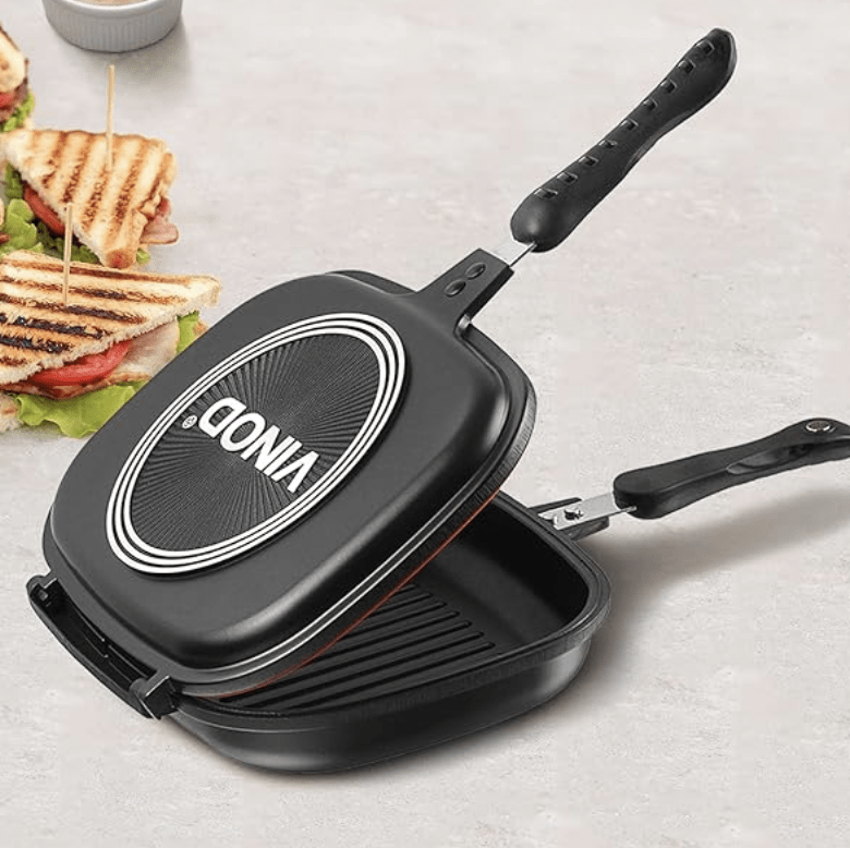Vinod Zest Plus Aluminium Non Stick Double Griller / Sandwich Maker | Detachable Magnetic Handle | Oil Collector | Easy To Clean | Gas Base | 1 Year Warranty-2