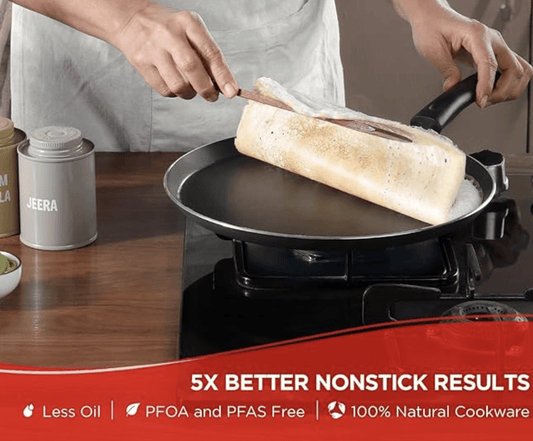 Vinod Zest Aluminium Non Stick Dosa tawa - 32 cm | Flat Bottom Tawa | 5 mm Extra Thick | 3 Layer Ceramic Coating | Metal Spoon Friendly | Gas Base - 2 Year Warranty