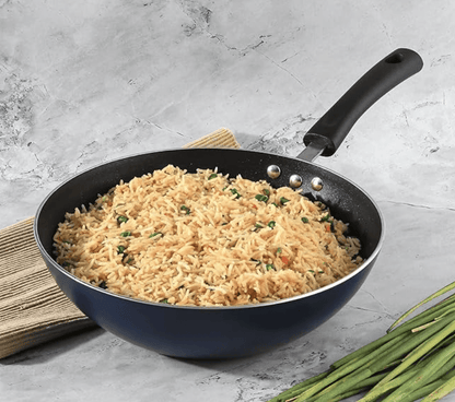 Vinod Zest Aluminium Non Stick Wok- 3 Litre, 26 Cm | 3Mm Thick | 3 Layer Coating | Bakelite Handle | Chinese Wok Pan | Scratch Proof | 1 Year Warranty, Blue