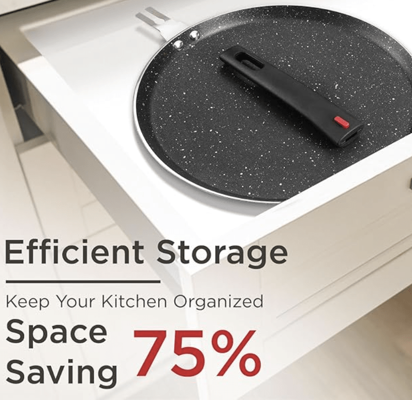 Vinod Popular Aluminium Non Stick Dosa Tawa with Detachable, Removeable Handles - 28 cm / 3 mm Thick/Compact Storage/Toxin Free/Long Lasting/Induction Base - 2 Year Warranty