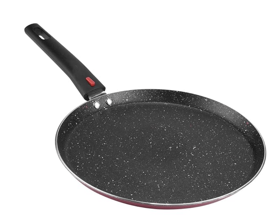 Vinod Popular Aluminium Non Stick Dosa Tawa with Detachable, Removeable Handles - 28 cm / 3 mm Thick/Compact Storage/Toxin Free/Long Lasting/Induction Base - 2 Year Warranty
