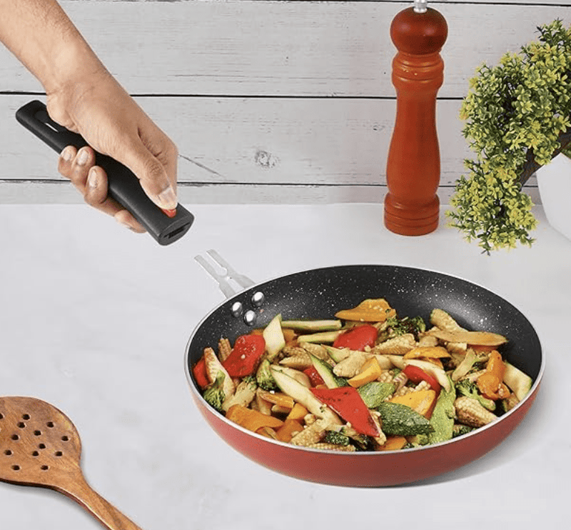 Vinod Popular Aluminium Non Stick Frypan with Detachable, Removeable Handles - 24 cm / 3 mm Thick/Skillet Pan for Frying/Compact Storage/Induction Base - 2 Year Warranty-2