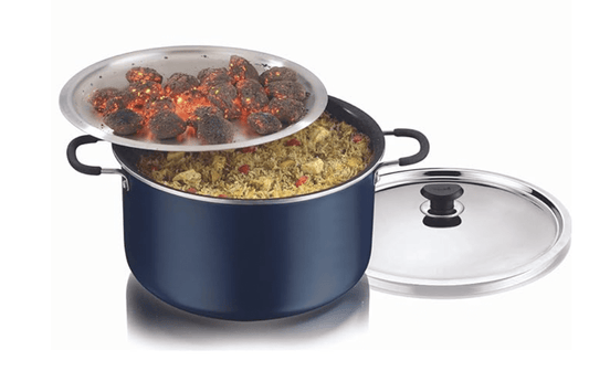 Vinod Zest Non Stick Dum Biryani Pot - 14 Litre, 32 cm | 4 mm Extra Thick | 3 layer Coating | Metal Spoon Friendly | Bakelite Handle | Gas Base | 1 Year Warranty - Blue