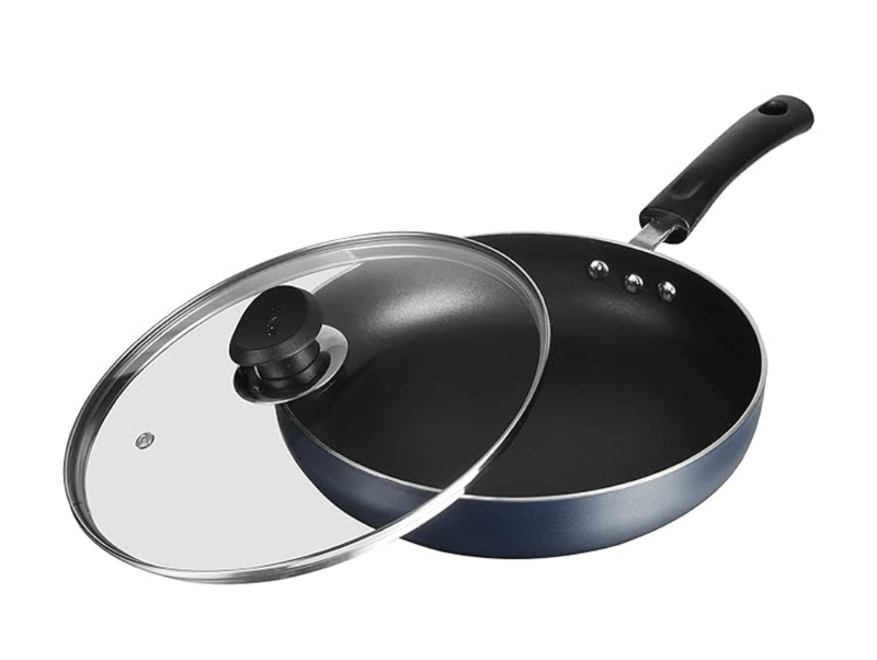 Vinod Zest Aluminium Non Stick Deep Frypan with Glass Lid - 24 cm | 3 Layer Ceramic Coating | 3 mm Extra Thick | Skillet Pan | Metal Spoon Friendly | Gas Base - 1 Year Warranty-1