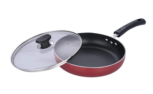 Vinod Zest Inducto Aluminium Non Stick Deep Frypan with Glass Lid - 24 cm | 3mm Thick | 3 layer Coating | Swiss Quality | Metal Spoon Friendly | Induction Base | 1 Year Warranty