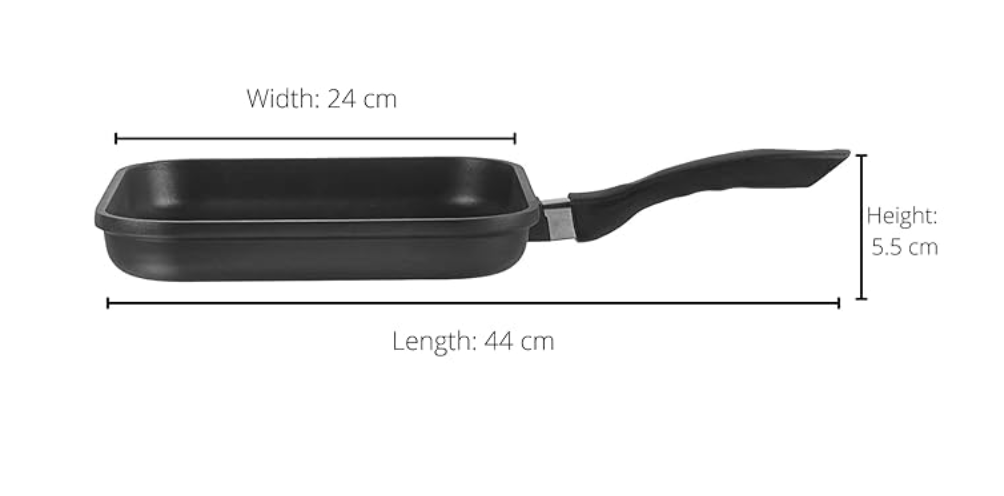 Vinod Zest Plus Die Cast Aluminium Square Griddle - 24 cm | 5 mm Thick | 3 Layer Coating | Silicone Handle | Swiss Quality | Induction Bottom | 1 Year Warranty - Black