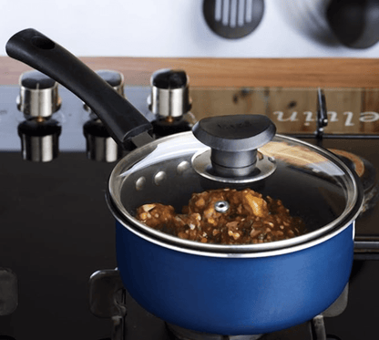 Vinod Zest Aluminium Non Stick Saucepan with Glass Lid - 1.6 litre, 16cm | Milk/Tea Pan | Sauce pot with Lid | 3mm Thick | 3 Layer Coating | Scratch Proof | 1 Year Warranty
