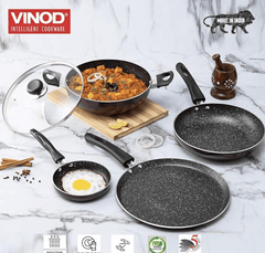 Vinod Supreme Aluminium Non Stick Cookware Set of 4 | 2ltr kadai, 28cm Dosa Tawa, 14cm and 22cm Frypan | 3mm Thick, 5 Layer Coating | Induction Base - 2 Year Warranty-2
