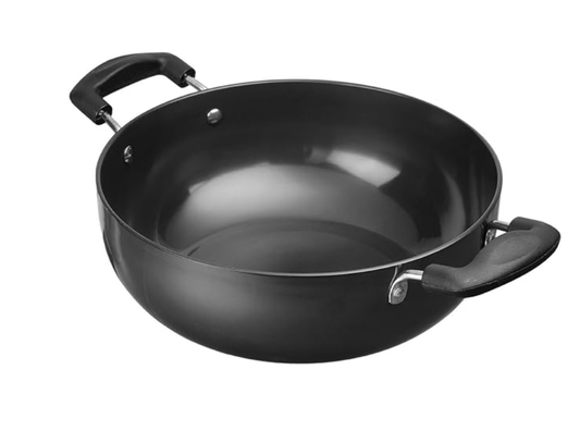 Vinod Black Pearl Hard Anodised Non Stick Deep Kadhai - 2.1 LTR, 20 cm | 3.25mm Thickness | kadai for Cooking | Metal Spoon Friendly | 2 Year Warranty | Toxin Free - Black