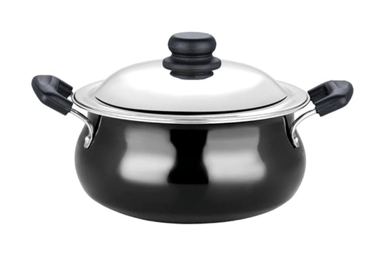 Vinod Black Pearl Hard Anodised Non Stick Handi with Lid - 3.8 litre, Small | 3.25mm Thickness | Biryani Pot | Metal Spoon Friendly | 2 Year Warranty | Toxin Free - Black