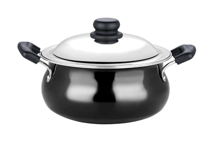 Vinod Black Pearl Hard Anodised Non Stick Handi with Lid - 5 litre, Medium | 3.25mm Thickness | Biryani Pot | Metal Spoon Friendly | 2 Year Warranty | Toxin Free - Black