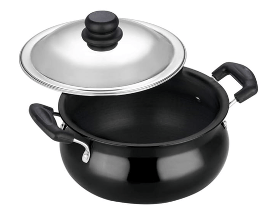 Vinod Black Pearl Hard Anodised Non Stick Handi with Lid - 3.8 litre, Small | 3.25mm Thickness | Biryani Pot | Metal Spoon Friendly | 2 Year Warranty | Toxin Free - Black