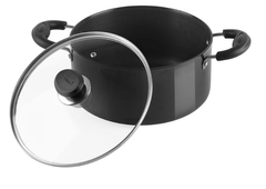 Vinod Black Pearl Hard Anodised Saucepot with Glass Lid 7 litres Capacity (26 cm Diamater) with Riveted Sturdy Handles - 3.25 mm Thickness, Black (Gas Stove Compatible)-1