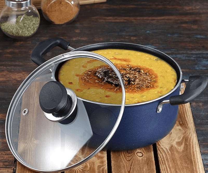 Vinod Zest Aluminium Non Stick Saucepot with Glass Lid - 7 litre, 26 cm | 3 mm Extra Thick | Swiss Quality | 3 layer Coating | Metal Spoon Friendly - 1 Year Warranty-3
