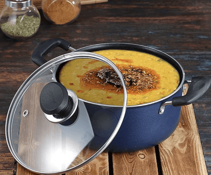 Vinod Zest Aluminium Non Stick Saucepot with Glass Lid - 10.8 litre, 30 cm | 3 mm Extra Thick | Swiss Quality | 3 layer Coating | Metal Spoon Friendly - 1 Year Warranty