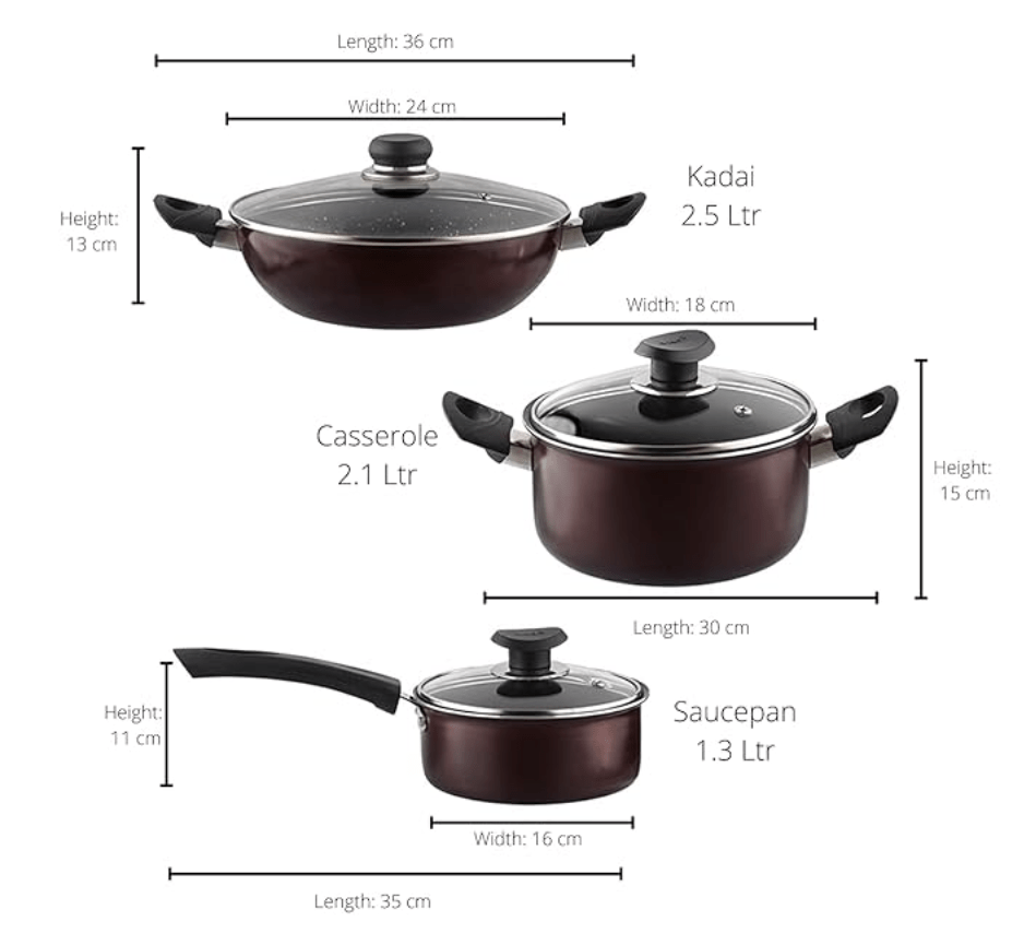 Vinod Supreme Non Stick Cookware Set Combo 5 Pieces | Kadai/Kadhai, Saucepan with Lid, Dosa Tawa, Frypan | 5-Ply Aluminum Layer (3mm Thick) | Gas and Induction Base | 2 Year Warranty