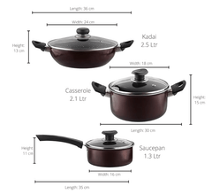Vinod Supreme Non Stick Cookware Set Combo 5 Pieces | Kadai/Kadhai, Saucepan with Lid, Dosa Tawa, Frypan | 5-Ply Aluminum Layer (3mm Thick) | Gas and Induction Base | 2 Year Warranty-2