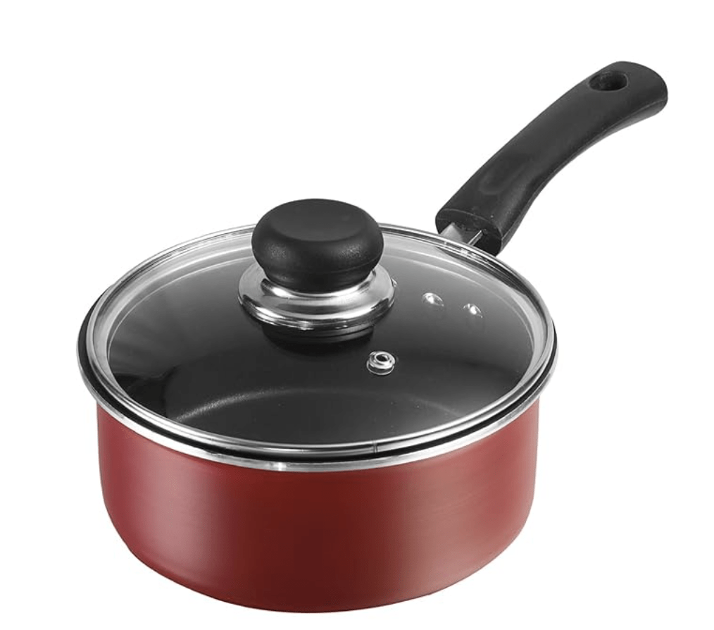 Vinod Zest Aluminium Non Stick Saucepan with Glass Lid - 1.6 litre, 16 cm | | Roti/Chapati/Dosa Tawa | 3mm Thick | Bakelite Handle | Induction Base | 1 Year Warranty