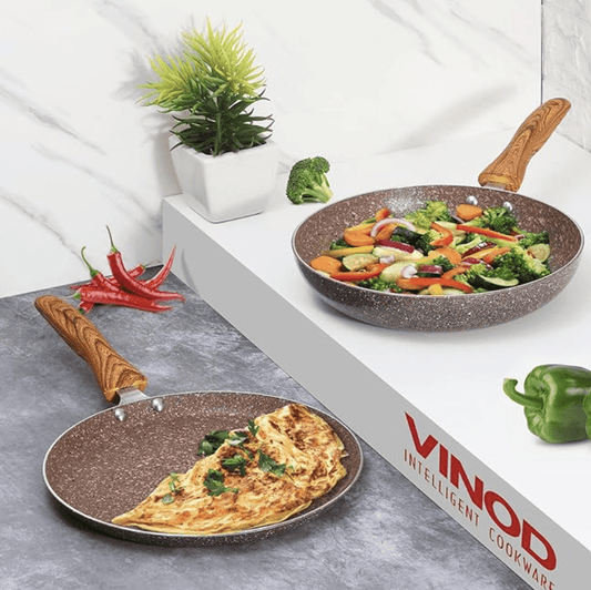 Vinod Beta Max Aluminium Non Stick Cookware Set of 2 | 24cm Dosa Tawa, 24cm Frypan | 3mm Ultra Thick, 5 Layer Coating | Bakelite Handle | Induction & Gas Base | 2 Year Warranty