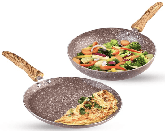 Vinod Beta Max Aluminium Non Stick Cookware Set of 2 | 24cm Dosa Tawa, 24cm Frypan | 3mm Ultra Thick, 5 Layer Coating | Bakelite Handle | Induction & Gas Base | 2 Year Warranty