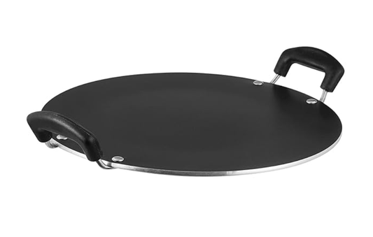 Vinod Zest Aluminium Non Stick Pathri Tawa - 31.5 cm | 5mm Thick | 3 Layer Coating | Metal Spoon Friendly | Bakelite Handle | Gas Base | 1 Year Warranty