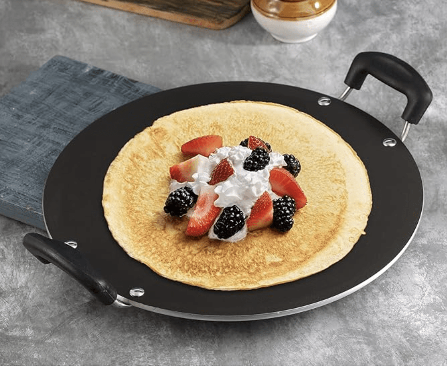 Vinod Zest Aluminium Non Stick Pathri Tawa - 31.5 cm | 5mm Thick | 3 Layer Coating | Metal Spoon Friendly | Bakelite Handle | Gas Base | 1 Year Warranty