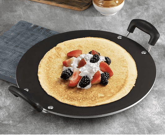 Vinod Zest Aluminium Non Stick Pathri Tawa - 31.5 cm | 5mm Thick | 3 Layer Coating | Metal Spoon Friendly | Bakelite Handle | Gas Base | 1 Year Warranty