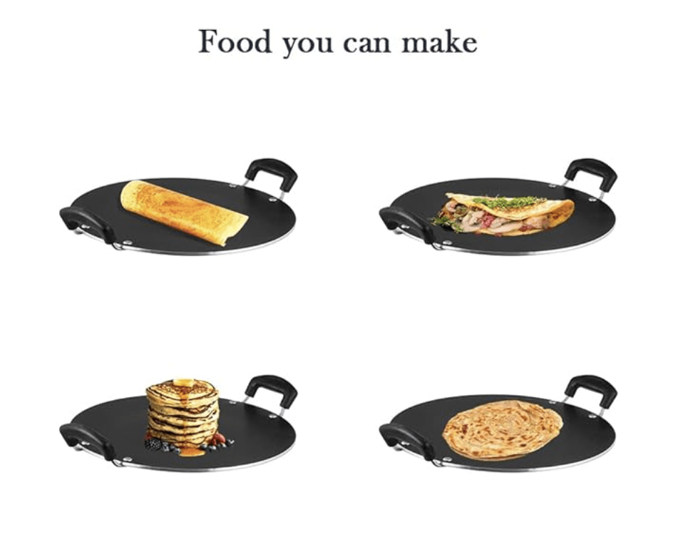 Vinod Zest Aluminium Non Stick Pathri Tawa - 31.5 cm | 5mm Thick | 3 Layer Coating | Metal Spoon Friendly | Bakelite Handle | Gas Base | 1 Year Warranty