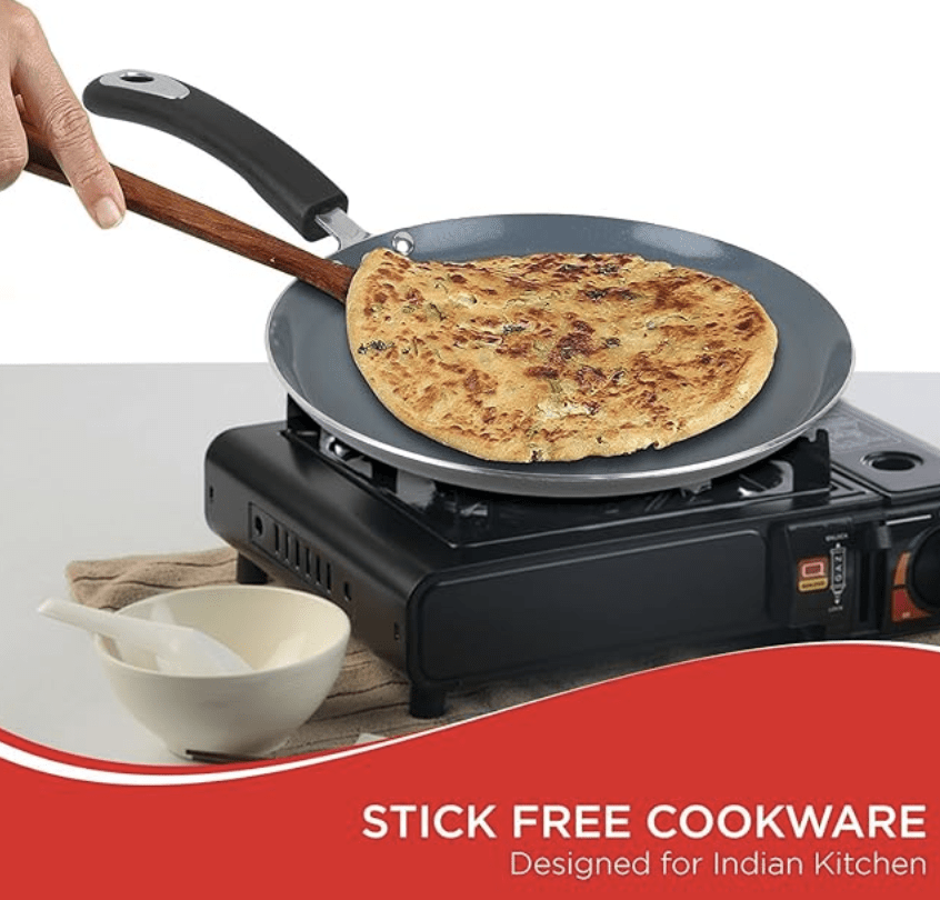 Vinod Zest Ceramica Dosa Tawa - 28 cm | Natural Stick Free Roti Tawa | Stylish Handle | Toxin Free | Induction and Gas base | Scratch Resistant | 2 Year Warranty - Black