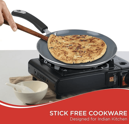 Vinod Zest Ceramica Dosa Tawa - 28 cm | Natural Stick Free Roti Tawa | Stylish Handle | Toxin Free | Induction and Gas base | Scratch Resistant | 2 Year Warranty - Black