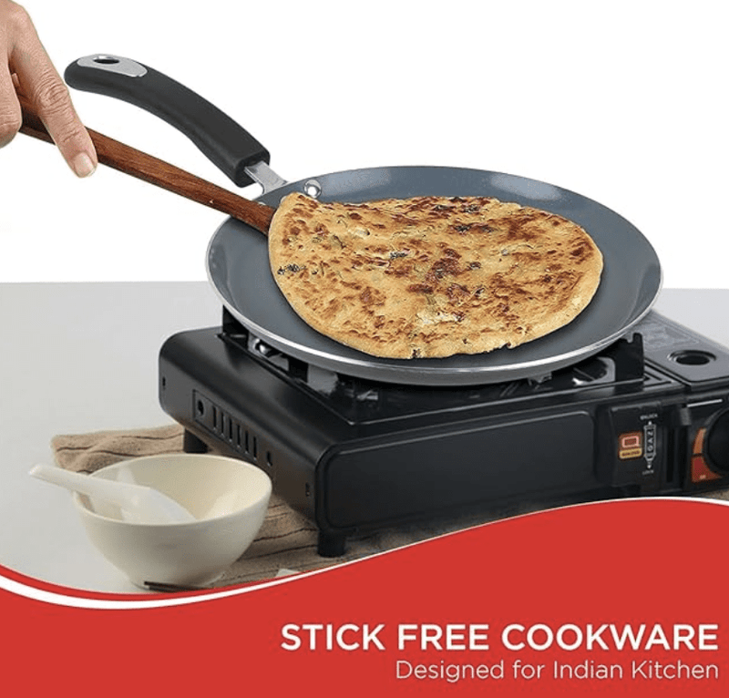 Vinod Zest Ceramica Dosa Tawa - 28 cm | Natural Stick Free Roti Tawa | Stylish Handle | Toxin Free | Induction and Gas base | Scratch Resistant | 2 Year Warranty - Black-2