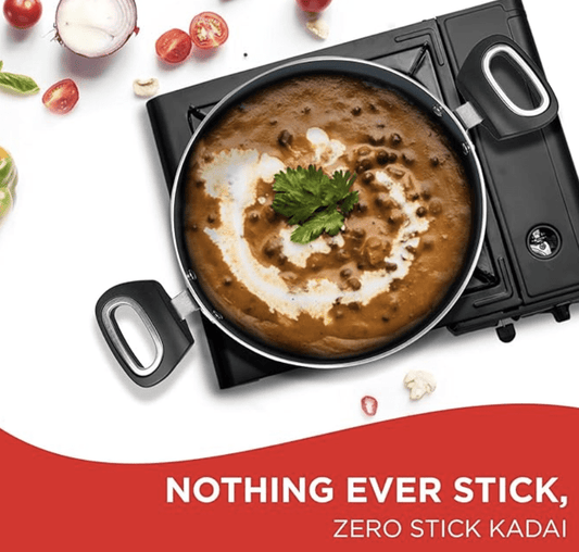 Vinod Zest Ceramica Kadai with Glass Lid - 2.5 Litre (24 cm) | Natural Stick Free Deep Kadhai | Stylish Handle | Toxin Free | Induction and Gas Base | 2 Year Warranty - Black