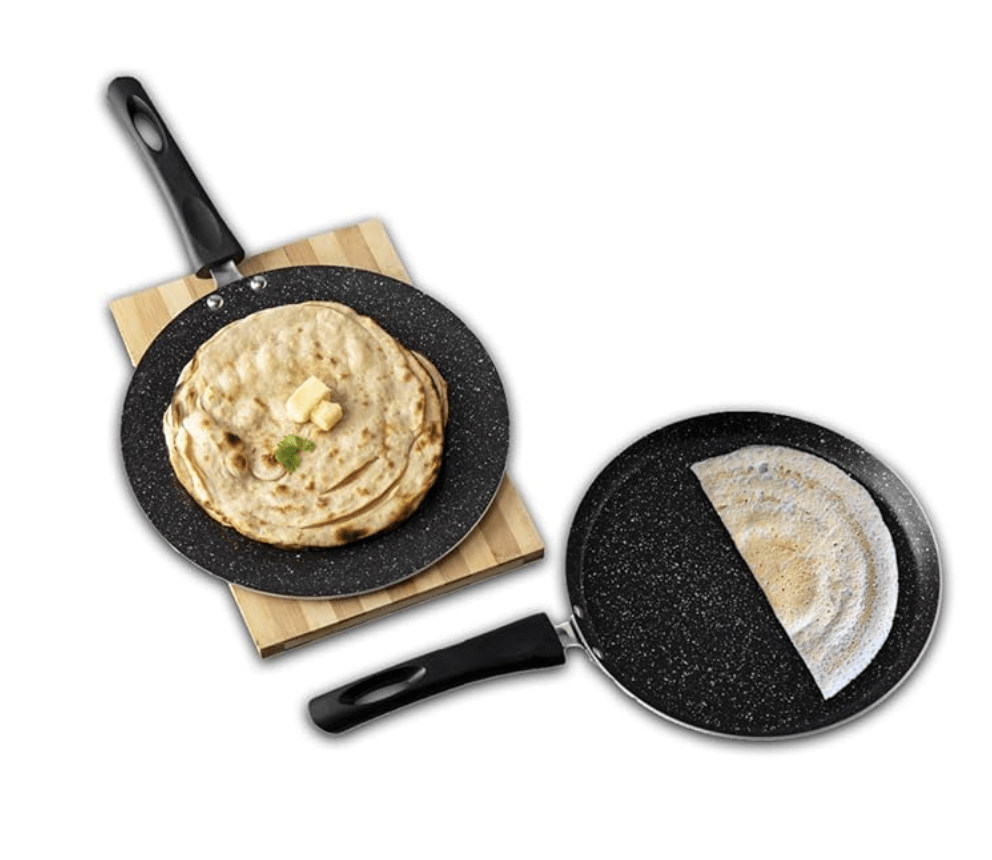 Vinod Supreme Aluminium Non Stick Cookware Set of 2 | 25cm Dosa Tawa and 26.5cm Concave Tawa | 5 Layer Coating |Metal Spoon Friendly | Induction Base - 2 Year Warranty