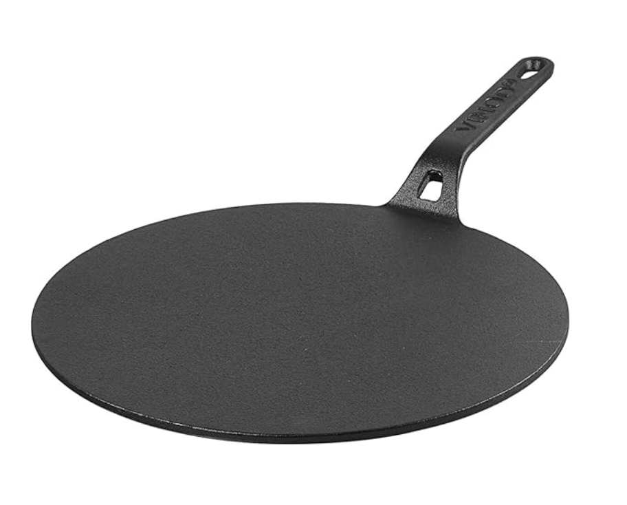 Vinod Legacy Pre Seasoned Cast Iron Roti/Chapati/Phulka Tawa with Handle - 26 cm | Naturally Non Stick Tawa | 100% Pure | Toxin Free | Rust Proof | Gas Base | Safety Sleeve