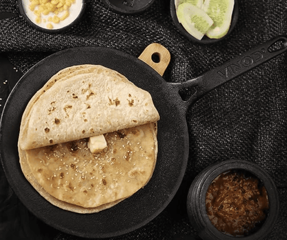 Vinod Legacy Pre Seasoned Cast Iron Roti/Chapati/Phulka Tawa with Handle - 26 cm | Naturally Non Stick Tawa | 100% Pure | Toxin Free | Rust Proof | Gas Base | Safety Sleeve