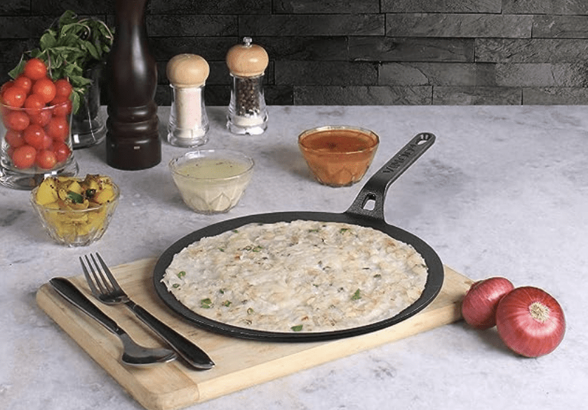 Vinod Legacy Pre Seasoned Cast Iron Roti/Chapati/Phulka Tawa with Handle - 26 cm | Naturally Non Stick Tawa | 100% Pure | Toxin Free | Rust Proof | Gas Base | Safety Sleeve