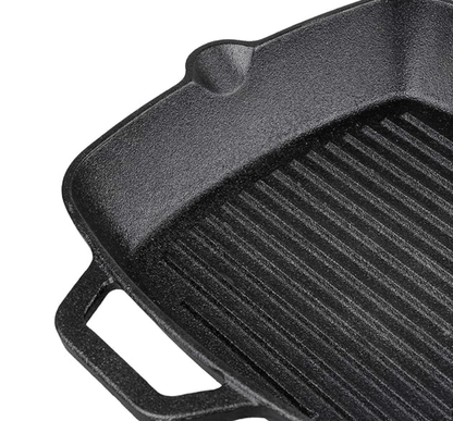 Vinod Legacy Pre Seasoned Cast Iron Grill Pan - 24 cm | Naturally Non Stick Loha Barbeque/Tandoor Grill Pan | 100% Pure | Easy Pour Spout | Toxin Free | Safety Sleeve