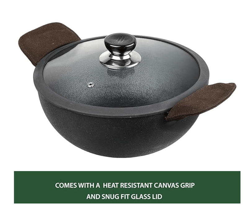 Vinod Legacy Pre Seasoned Cast Iron Kadai with Glass Lid - 2.4 litre, 22 cm | Naturally Non Stick Kadhai for Cooking | 100% Pure | Toxin Free | Safety Sleeve | Rust Proof-3