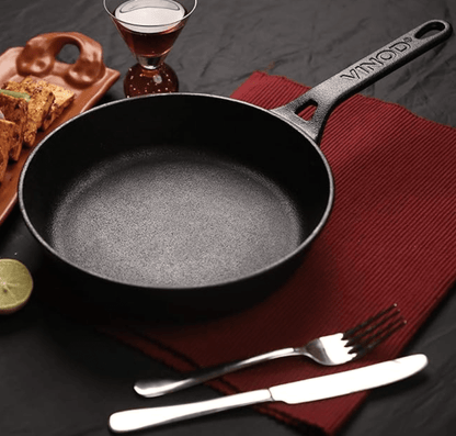 Vinod Legacy Pre Seasoned Cast Iron/Loha Frypan - 24 cm | Naturally Non Stick Skillet Pan for Frying | 100% Pure | Toxin Free, Enamel Free | Rust Proof | Gas Base