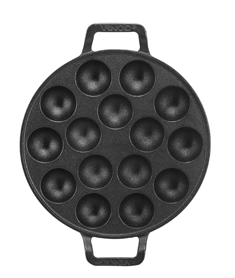 வினோத் லெகசி காஸ்ட் அயர்ன் ஸ்டிக் இல்லாத பணியாரக்கல் பான் - 15 கப், 25 செ.மீ. 