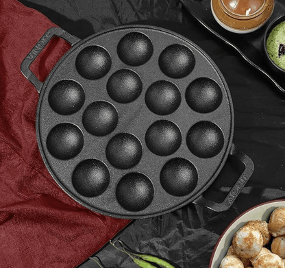 வினோத் லெகசி காஸ்ட் அயர்ன் ஸ்டிக் இல்லாத பணியாரக்கல் பான் - 15 கப், 25 செ.மீ. 