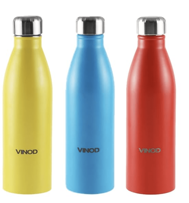 Vinod ICY Classic Stainless Steel Water Bottle Set of 3 - 1000ml | Long Lasting | Spill Proof | Fridge Botlle | For School, College, Office, Gym, Kids | 1 Year Warranty - Multicolor