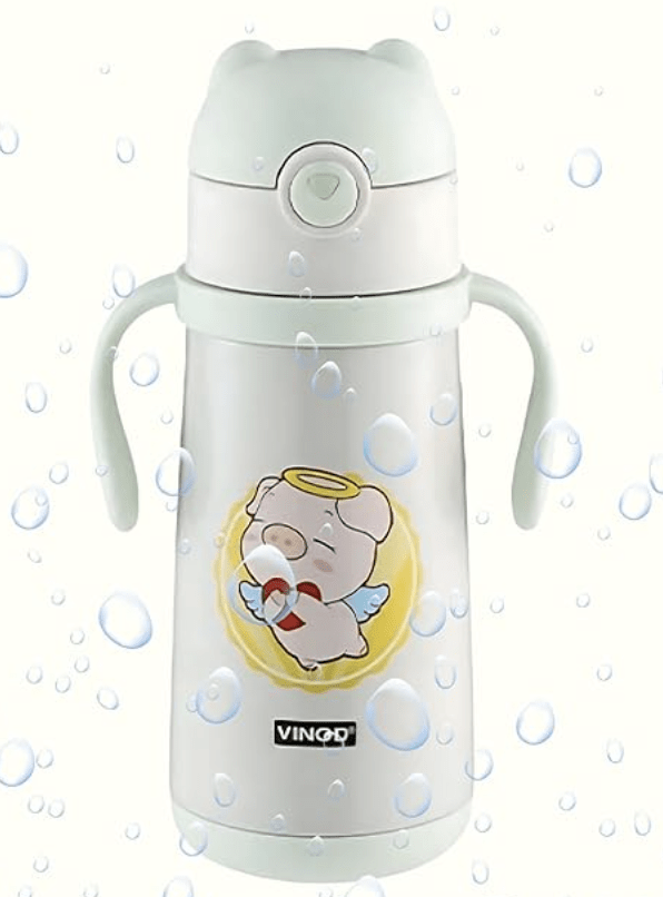 Vinod Champ Kids Stainless Steel Water Bottle - 380ml | Sipper Bottle | Silicone Straw | Leak Proof | BPA Free | For Kids, Boy, Girl | 1 Year Warranty - Light Green