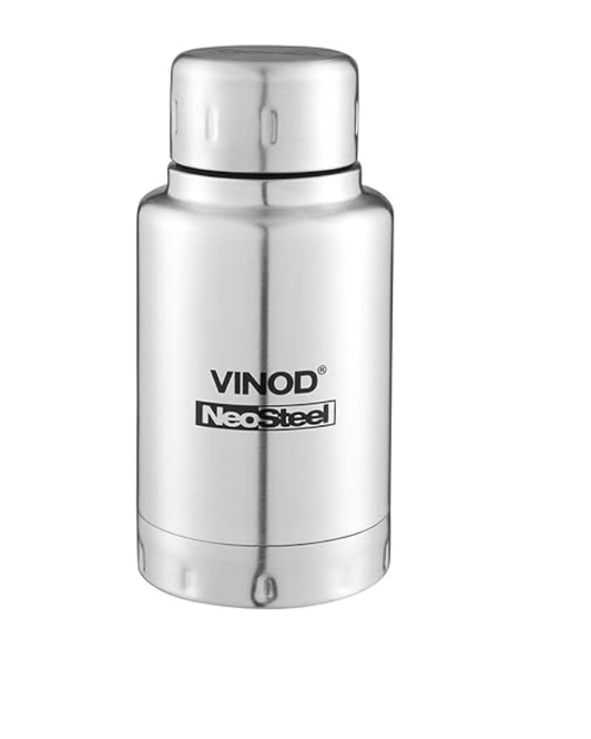 Vinod Omega Vacuum Insulated Stainless Steel Water Bottle - 160 ml | Copper Coating | Hot & Cold Thermosteel Bottle | For School, College, Office - Silver