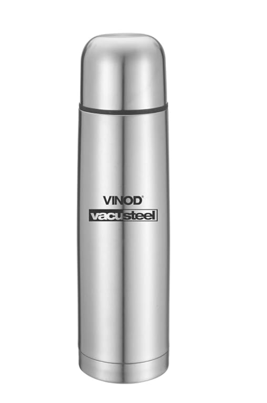 Vinod Bullet Stainless Steel Flask| Double Wall Insulated Steel Flask| Hot & Cold Water Bottle1000 ml, Silver